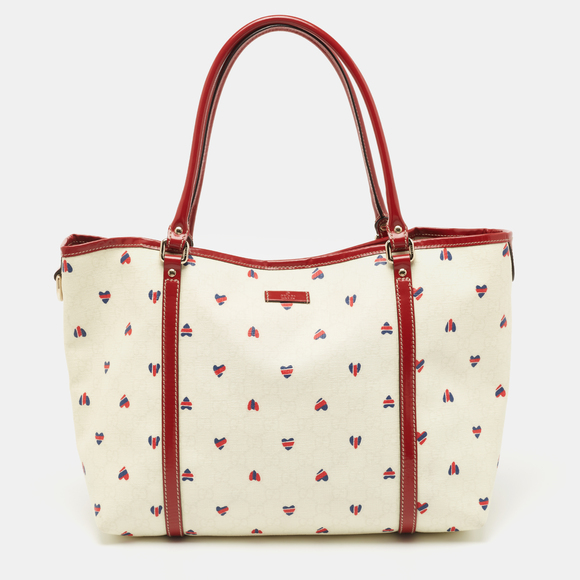 GUCCI Red/White GG Supreme Coated Canvas and Leather Large Heart Joy Tote - Picture 1 of 8